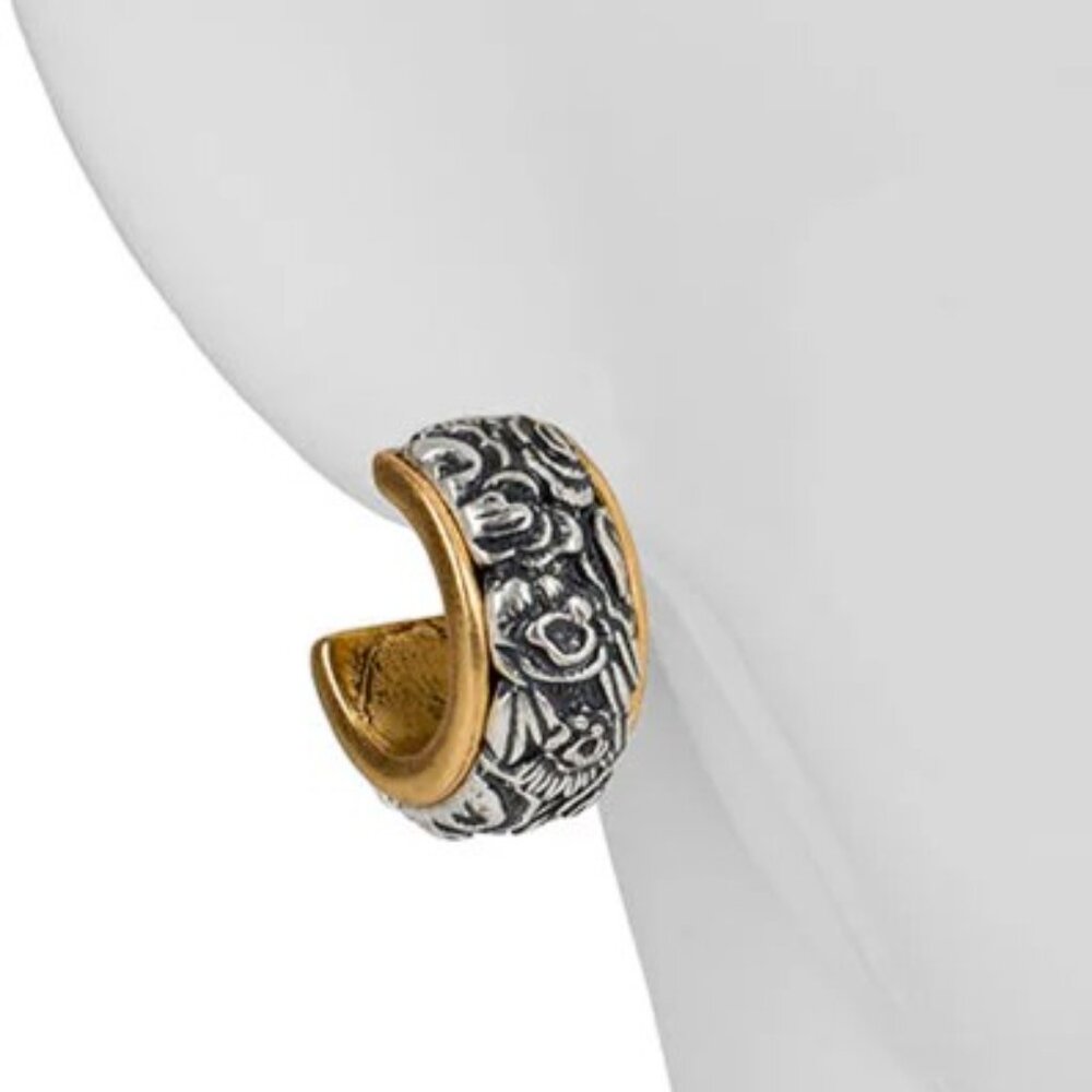 Patricia Nash - Two Tone Tooled Hoop Earrings - Picture 2 of 3